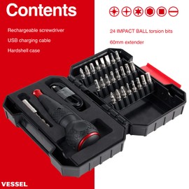 VESSEL BALL GRIP Rechargable Screwdriver with 25PC. Bit Set
