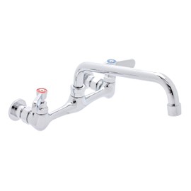 Kitchen Sink No Lead Faucet - DuraSteel 8" Center Wall Mounted Commercial Kitchen Sink Faucet with 8" Swivel Spout - NSF Certified - Dual Lever Handles - Brass Constructed & Chrome Polished