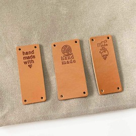 Juland Pack of 60 Handmade Artificial Leather Labels Tags PU Clothing Bag Sewing DIY Clothes Labels Rectangle Sewing Woven Labels Leather Label Signs Patches Handmade - 2.5 x 5 cm - 3 Styles