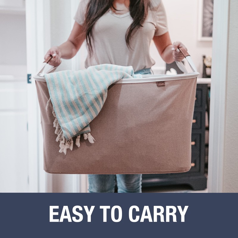 CleverMade Collapsible Laundry Basket Hamper - LUXE Cream Herringbone 2Pack
