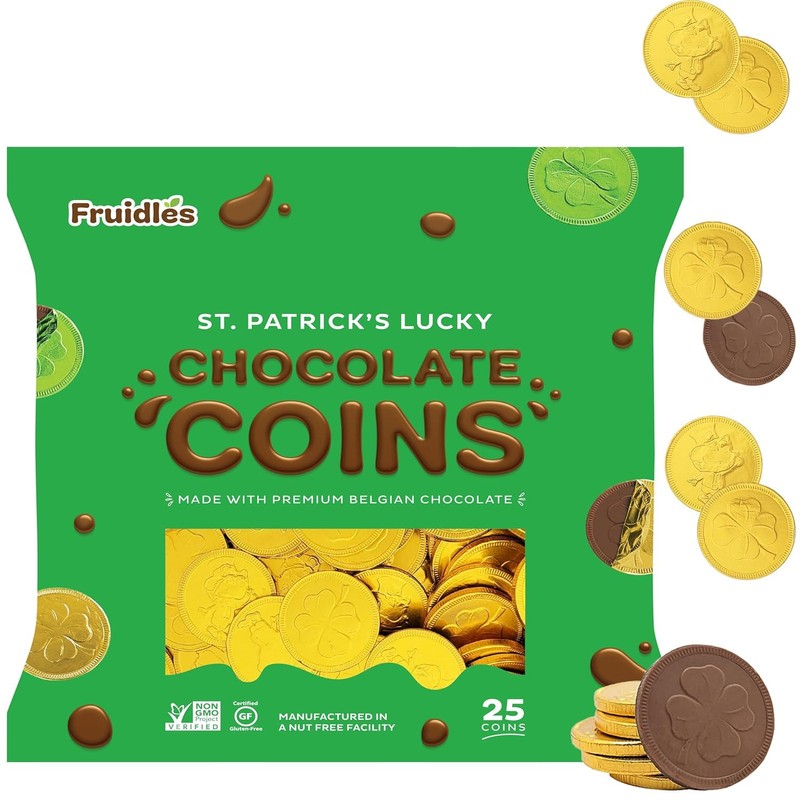 St. Patrick's Day 25 Chocolate Coins Gold Shamrock Coins Foils,