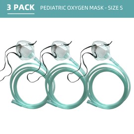 DWCHECK 3 Pack Pediatric Oxygen Mask for Face with 7 Ft Tube, Kid Oxygen Mask with Adjustable Elastic Strap - Pediatric Standard S,Green