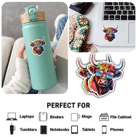 3 Pcs Super Cool Highland Cow Stickers – Funny Animal Decals for Cow Lovers – Gifts for Highland Cattle Fans and Animal Enthusiasts – for Laptop, Water Bottle, Tumbler – 3"x3"