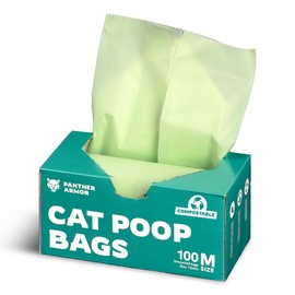 Panther Armor Compostable Cat Litter Bags for Poop - 100x Unscented Pet Waste Bags, 13x9in Leak Proof Kitty Litter Bags - Odor Proof, Easy Open Dispenser Box of Cat Poop Bags