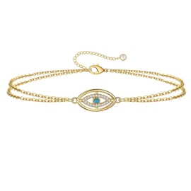 Dainty Gold Bracelets for Women Stackable 18K Gold Plated Adjustable Layered Bracelet Cute Evil Eye Bracelets Jewelry Gifts Trendy for Women (Gold)