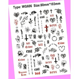 Black & White Snake Rose Heart Love Arrow Moon Stars 3D Nail Sticker Wg606 for Nails Design Nail Art Stickers Decals Supplies Manicure Tips Sticker Colorful for Nail Decorations