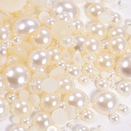 Dowarm 1000 piezas de media perla de espalda plana, media perla redonda con respaldo plano para manualidades, joyería de tamaño mixto, 4 mm, 6 mm, 8 mm, 10 mm, 12 mm, 14 mm (marfil)