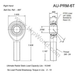 Aurora Bearing Company PRM-6T; .375" Bore - 3/8"-24 Thread RH