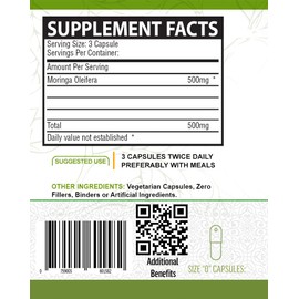 NutreeVit Organic Moringa Powder Capsules - Capsules of Pure Moringa Leaf Extract