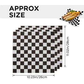 Wrap Paper Checkered, 100PCS Food Wrapping Paper Grade Wrap Paper Greaseproof Pape Sandwich Paper Wrap Checkered Deli Basket Liner Food Wrapping Paper Baking for Deli BBQ Hamburger Sandwiches Black