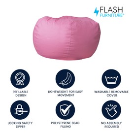 Flash Furniture Duncan Oversized Bean Bag Chair for Kids and Adults, Foam-Filled Beanbag Chair with Machine Washable Cover, Light Pink