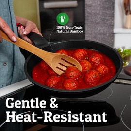 PriorityChef Wooden Spoons for Cooking, 6Pc with Utensil Holder, Non Scratch Bamboo Cooking Utensils, Non-Toxic Wooden Utensil Set, Easy to Clean Kitchen Utensils Set for All Cookware Types