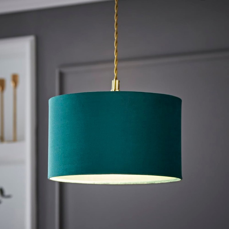 MiniSun | Small Modern Forest Green Velvet Drum Light Shade