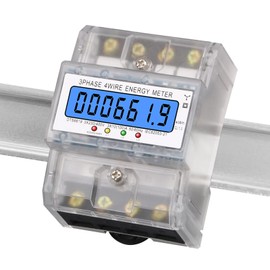 Digital Electricity Meter, 3-Phase 4-Wire DIN Rail Energy Meter, LCD Display Element for 220/380V 5-100A, Calibrated Electricity Meter for Energy Measurement Systems