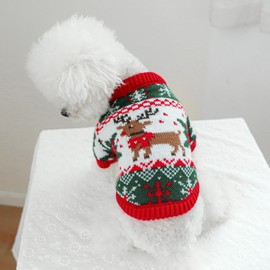 BT Bear Pet Christmas Sweater with Christmas Hat, Puppy Christmas Jumper Reindeer Snowflake Sweater for Kitten Puppy Small Dog Medium Dog, L