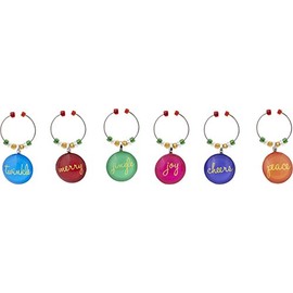LSArts Wine Charms, Christmas Cheers, Set of 6