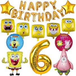 Spongebob 6 Jahre Geburtstag Dekoration, Spongebob Party Dekoration, Spongebob Geburtstag Ballon, Spongebob Party Luftballons Zubehör, Passend FüR 6. Kinder Geburtstag Dekoration Set