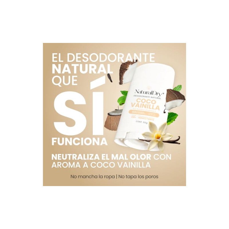 NaturalDry Desodorante Natural que SÍ FUNCIONA | Delicioso aroma Coco
