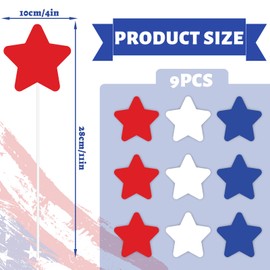 JarThenaAMCS 9Pcs Patriotic Star Metal Planter Stakes 4th of July Star Decorative Garden Stakes Red Blue White Yard Sign for Planter Pot Walkway Lawn Independence Day Decor