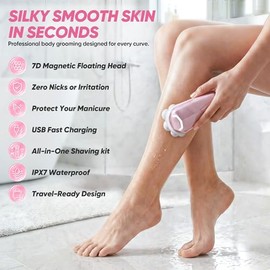 Afeitadora eléctrica para mujeres, maquinilla de afeitar eléctrica con cabezales magnéticos 7D, kit de recortadora de cabeza calva impermeable húmedo/