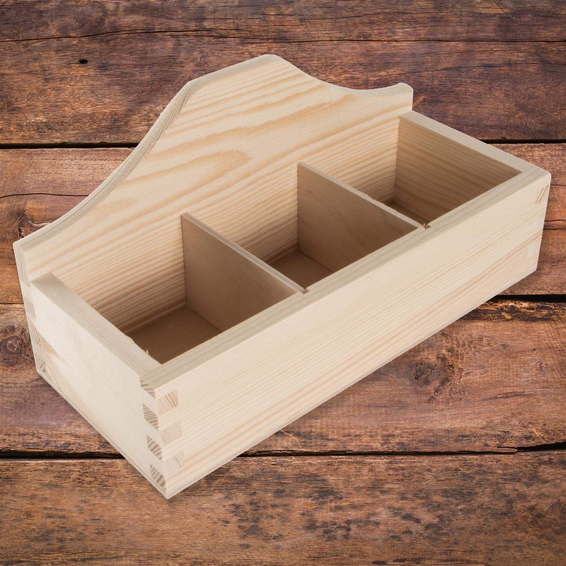 Wooden Open 3 Compartments Box | Multi-purpose Storage | Tea