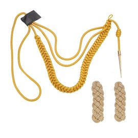 WEBEEDY 3 Pieces Military Uniform Accessories with 1 Single Tip Aiguillette Shoulder Cord and 2 Traditional Braided Shoulder Badge, Golden Shoulder Epaulets Dress Ribbon for Uniform Cosplay Costume