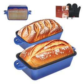AILITOR 9x5 Enameled Cast Iron Loaf Pan with Lid - 2 in 1 Sourdough Bread Pan for Homemade Baking