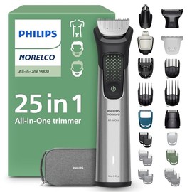Philips Norelco All-in-One 9000 Series - Cortadora eléctrica de 25 piezas, afeitadora y cortadora para cara, barba, cabeza y cuerpo, cuchillas metálicas autoafilables, 27 ajustes de longitud (0,5-20