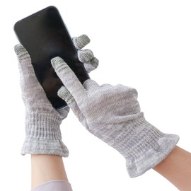 【絹屋】100% Silk Smartphone Compatible Short Gloves (4381), Silver