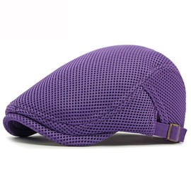 Lifup Unisex Mesh Newsboy Hat Breathable Summer Flat Cap Adjustable Gatsby Ivy Golf Cabbie Hat Purple
