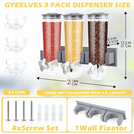 Triple Food Dispenser - 3 Set Easy To Use Dry Food Dispenser for Candy, Nuts, Rice, Granola, Cereal - Dispensing 1 Oz Per Twist And Preserving Freshness For Fun, Easy Serving.5.4 L (Each Set)(Gray)