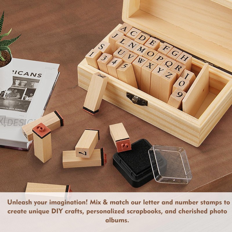 Letter Stamps 36 Pcs with Wooden Storage Box, Premium Alphabet