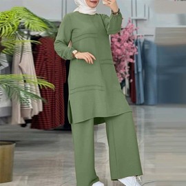 Abaya Kaftans for Women Modern Elegant Dubai Caftan Arabic Party Wear Beach Kaftan Dress Top Wide Leg Pants Prayer Clothes for Muslim Women Muslim Clothes Eid Ramadan Outfit Sage Green cc XL
