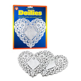 Hygloss Products Heart Doilies - 6 Inch Silver Foil Doily For Crafts, Table Settings Made In USA, 12 Pack