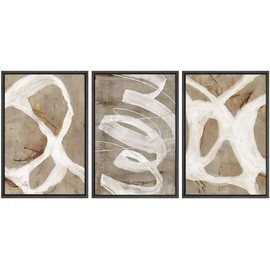 SIGNWIN Framed Canvas Print Wall Art Set White Brown Pastel Paint Strokes Shapes Abstract Illustrations Modern Art Decorative Nordic Chic Calm/Zen for Living Room, Bedroom, Office - 16"x24"x3 Black