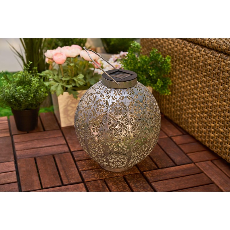 Pauleen 48069 Sunshine Aura Solar Lantern in Moroccan Silver for