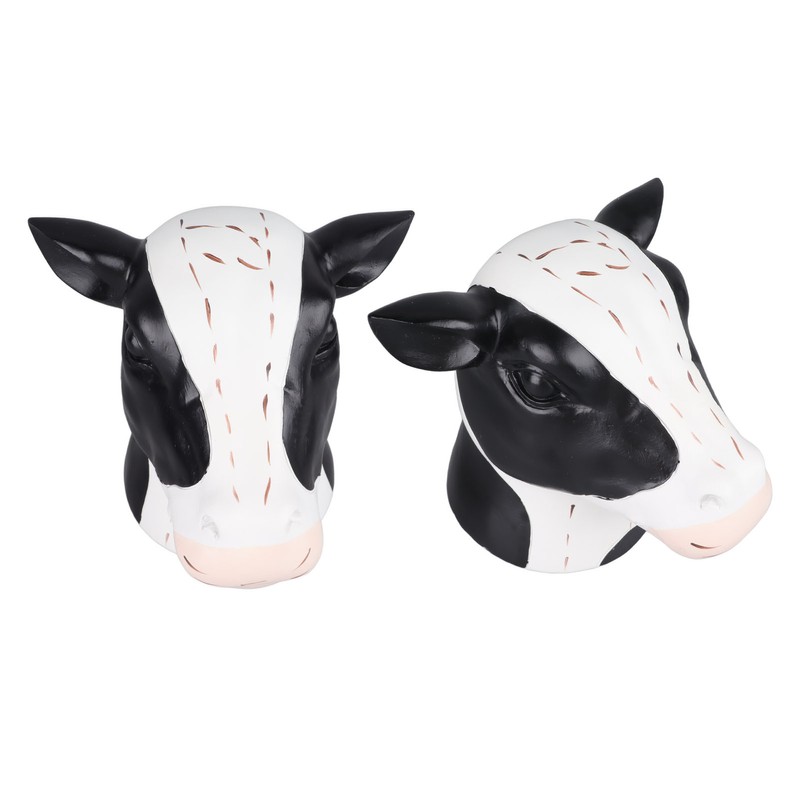 Black White Cow Head Wearing Glasses Statues Resin Stable Glasses