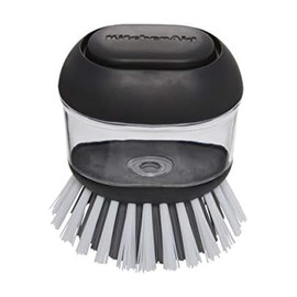 KitchenAid Soap Dispensing Palm Brush with Built in Easy to Fill Soap Dispenser, Non Slip Grip for Easy Cleaning, Safe on Non Stick Cookware, 2.95 x 2.17 x 3.54 inches, Black