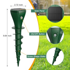 4 Pack Mole Repellent Solar Powered, Ultrasonic Gopher Deterrent Stake for Outdoor Lawns with Electic Vibration, Repels Snake Vole Groundhog Armadillo from Yard and Garden