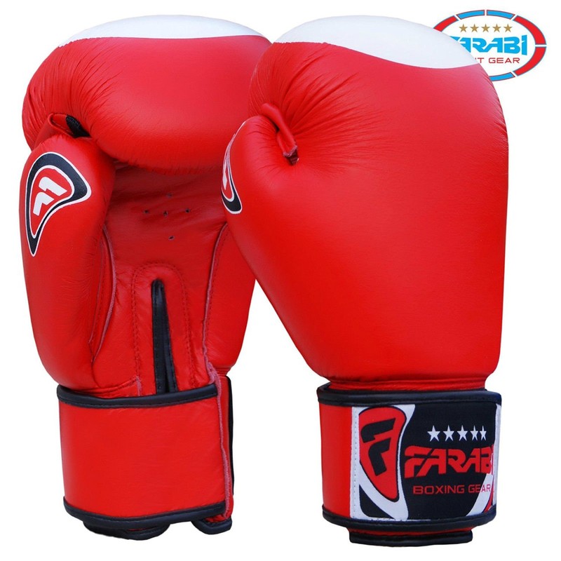 Farabi Boxing Gloves Real Leather Target Series (Red, 16-oz)