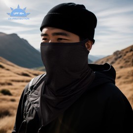 TClian Balaclava Neck Gaiter with Ear Loops Scarf Bandana UV Sun Protection Outdoors Face Mask Cover for Women Men(Black)