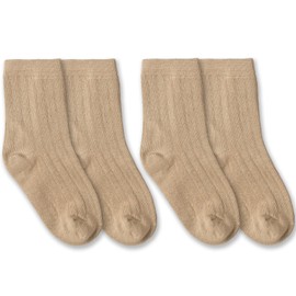 Jefferies Socks Boys Classic Rib Crew Dress Socks 2 Pair Pack (M - USA Shoe 12-6 - Age 5-10 Years, Khaki)