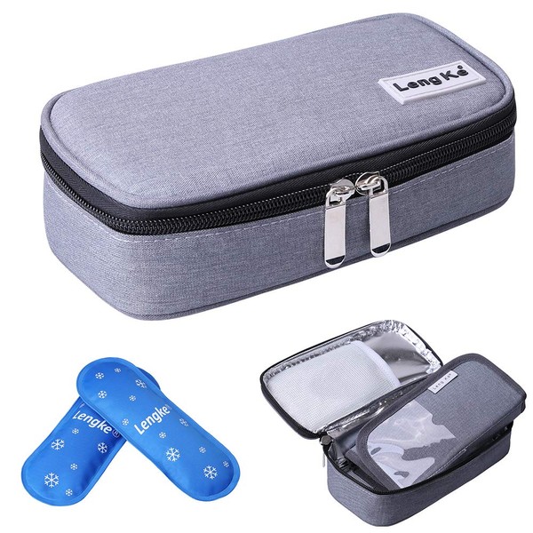 JAKAGO Insulin Cool Bag Waterproof Portable Diabetic Medical Organiser Bag with 2 Insulating Films for Insulin Syringes, Pens, Vials, Glucose Meter s grey