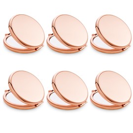 QUSTGO Compact Mirror, Pocket Travel Makeup Mirror for Purse, Metal Round Shell, 2-Sided 1X/2X Magnifying, Portable, Folding, Handheld, Rose Gold, 6 Pack