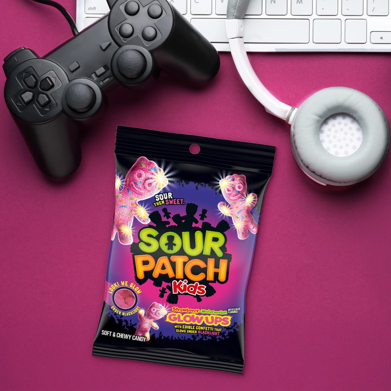 SOUR PATCH KIDS Glow Ups Strawberry-Watermelon Soft & Chewy Candy,