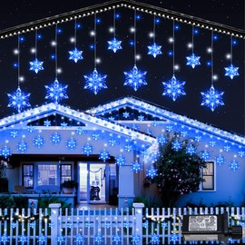 BEEWIN Christmas Snowflake Lights Outdoor,8.2 FT 144 LED Snowflake Icicle Lights with 12 Drops,8 Modes Timer Waterproof Connectable Xmas Light for Eaves,Windows,Curtain,Indoor Outdoor(Blue White)