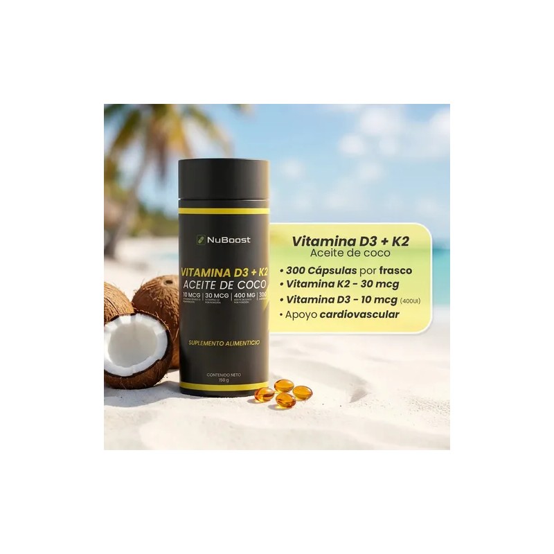 Nuboost Vitamina D3 + K2 Y Aceite De Coco, 300