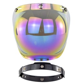 Motorcycle Helmet Visor, Helmet Visor Motorcycle Visor 20x22.5cm PC Lens Open Face Helmet Visor Motorcycle Helmet Bubble Visor Bubble Shield with 3 Button Helmet Bracket (rainbow)