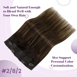 LaaVoo Real Hair Extensions with Wire Balayage Brown Wire Extensions Real Hair Dark Brown Ombre Light Brown Invisible Secret Wire Extensions Real Hair Remy Human Hair Straight 80 g #2/8/2 35 cm