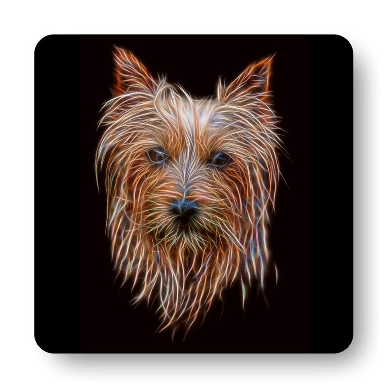 Fractal Artworks Silky Terrier Coaster Set with Fractal Art Design.